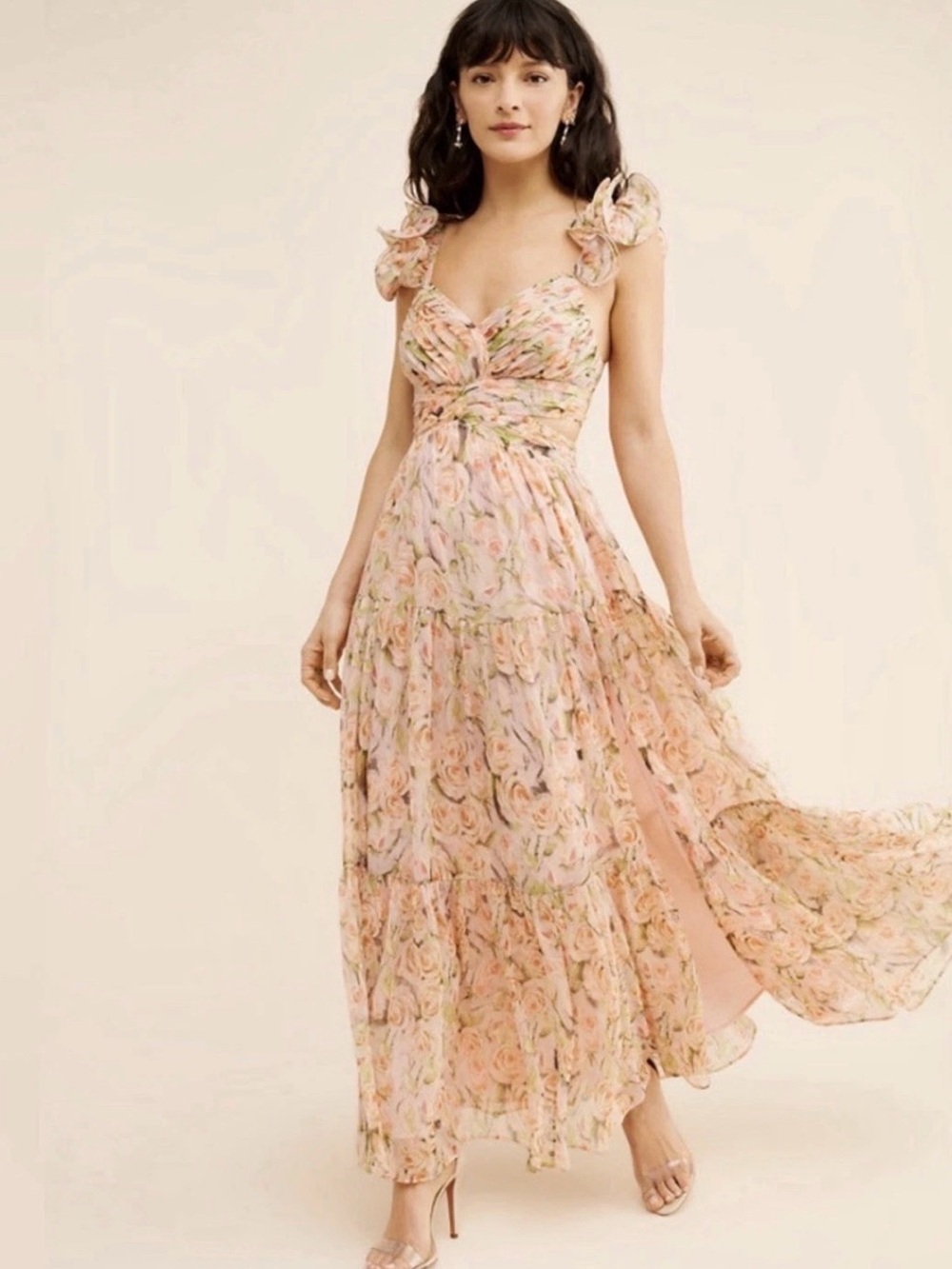 Astr Floral Pink and Green Tiered Maxi Dress